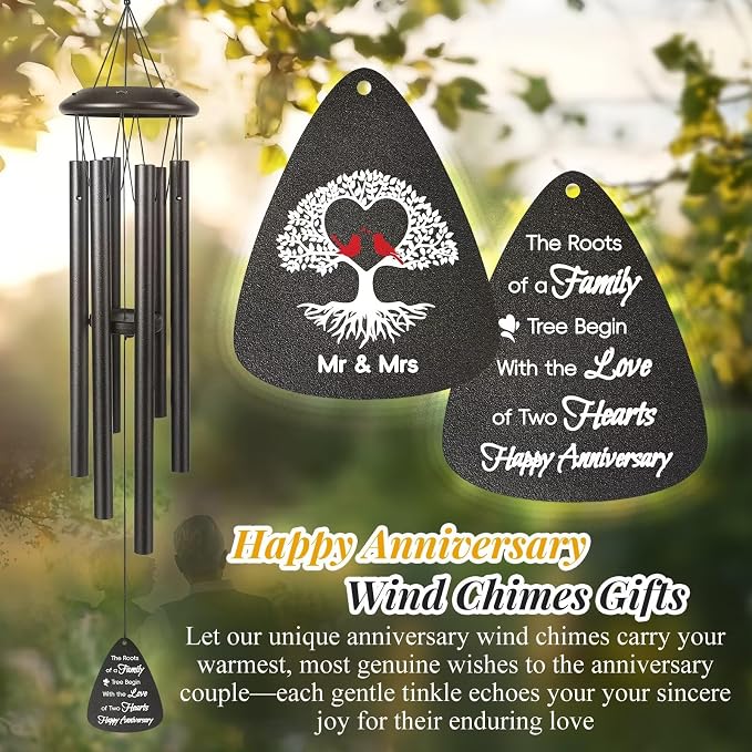 Happy Anniversary Wind Chimes Gifts for Men Women,Romantic Anniversary for Couples, Wife, Husband, Parents, Friends, Happy Anniversaries Decorations, 25'' Wind Chimes Black Gifts