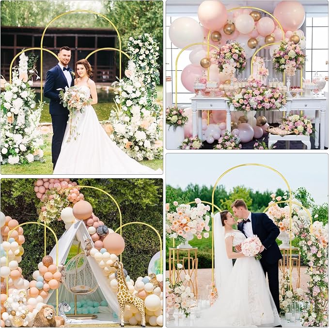 GILPWA Wedding Arch Backdrop Stand 7.2FT, 5.9FT, 5.9FT Set of 3 Gold Metal Arch Balloon Stand for Wedding Ceremony Baby Shower Birthday Party Balloon Arch Decoration