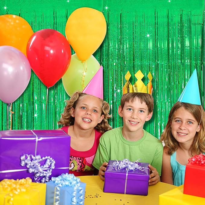 Tinsel Curtain Backdrop Green Birthday Party Decorations 2 Packs Glitter Foil Fringe Curtain Decor Streamers Photo Booth for Christmas Wedding Halloween Graduation