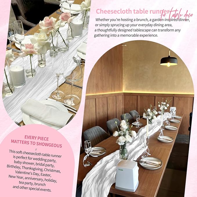 30 Pack Cheesecloth Table Runner 10FT White Table Runner Boho Gauze Cheese Cloth Table Runners Long Rustic Sheer Table Decorations for Wedding Party Baby Bridal Shower Birthday Holiday Home