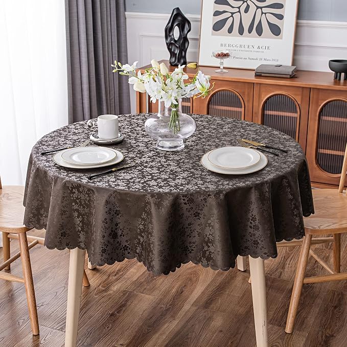 Smiry Round Table Cloth, Waterproof Heavy Duty Vinyl Tablecloths, Wipeable Washable Table Cover for Kitchen and Dining Room (Coffee, 60" x 60")