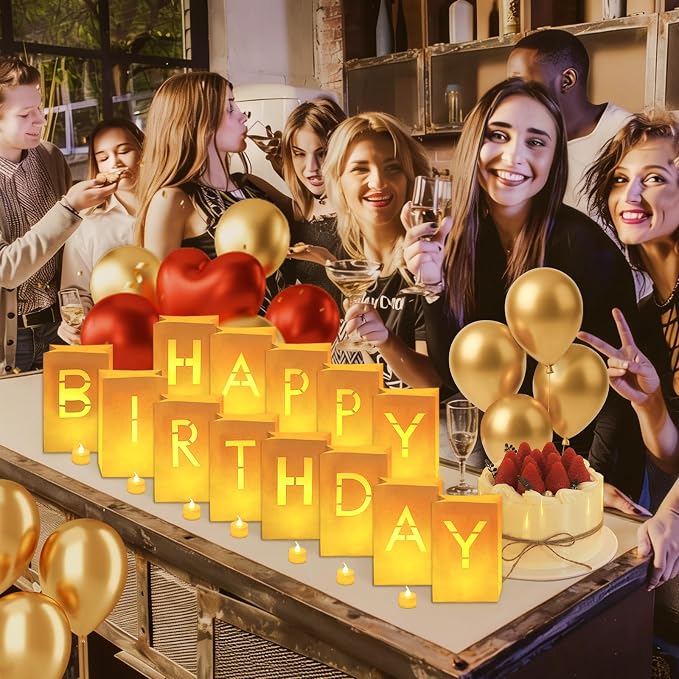 Happy Birthday Light Up Sign Decorations, Happy Birthday Light Up Letters | Birthday Decor with 24 LED Lights Candles and Remote Control, Birthday Party Decorations for Women Men Couple