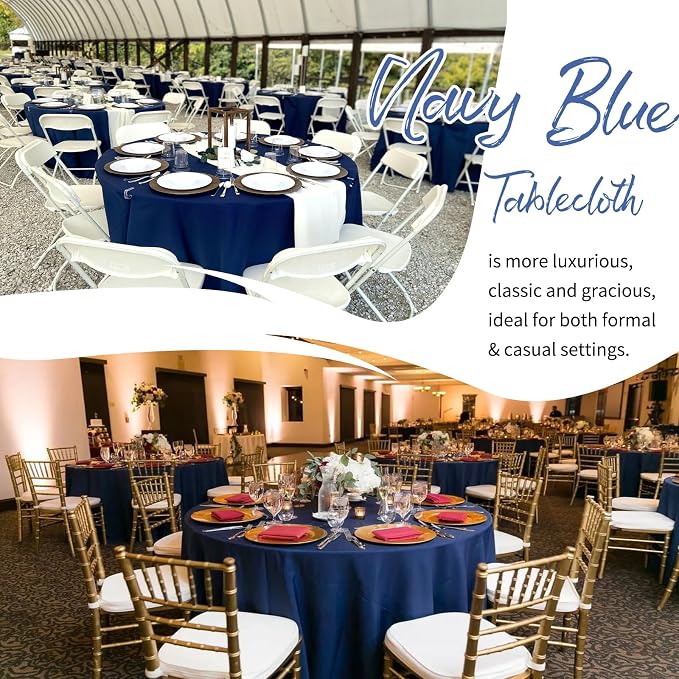 Showgeous 12 Pack Navy Blue Round Tablecloth - 120 Inch Polyester Table Cloth - Washable Decorative Fabric Table Covers for Wedding Party Banquet