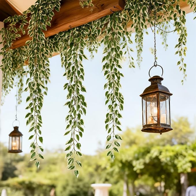 ucky Fake Vines, Eucalyptu Vines Garland, Ivy Vines, Green Artificial Wall Decor Hanging, Wedding Decoration，Flower Bouquet Decoration (2, Scindaps Vines)