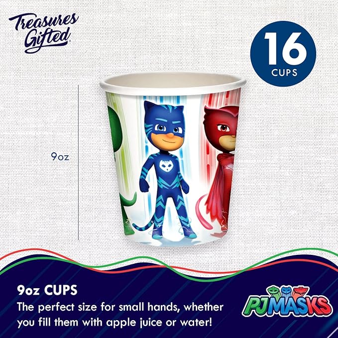Treasures Gifted Officially Licensed PJ Masks Birthday Decorations - Serves 16 Guests - Dinnerware Classic Set - PJ Masks Party Supplies - Plates, Napkins & Cups Set