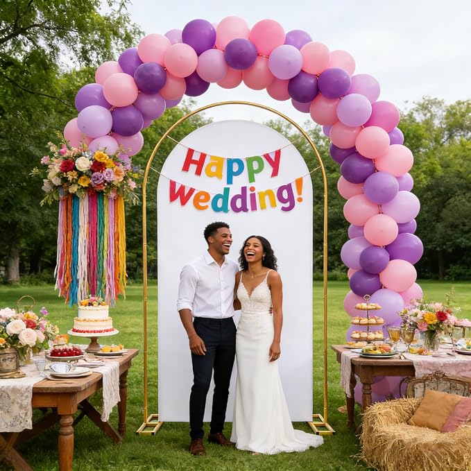 Metal Arch Backdrop Stand and Cover Set, 7.2ft Double U-Shaped Wedding Metal Arch Frame with 6.6FT White Cover, Double Backdrop Stand for Wedding Baby Shower Birthday Graduation Party Photo Backdrops