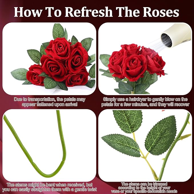 90 Pcs Red Velvet Rose Artificial Flowers, 51cm Silk Wedding Fake Silk Roses Florals for Centerpieces DIY Bouquet Party Arrangement Bridal Home Decor