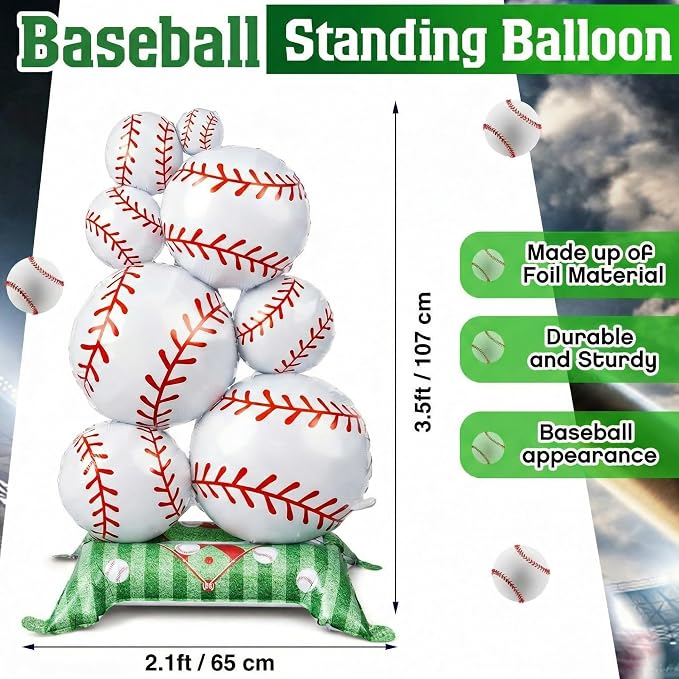 Soulchen 2 Pcs 3.5 ft Giant Self Standing Baseball Foil Balloons for Baseball Birthday Party Decoration Team Celebration Decor Backyard BBQ Sports Themed Party Supplies