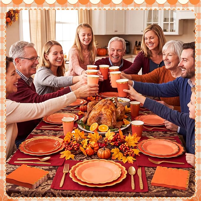 Mimorou 169 Pcs Beige-orange Beach Party Supplies Set Fall Disposable Tableware Kit with Plates, Cups, Napkins, Cutlery in Orange Tones for Fall Autumn Thanksgiving Baby Shower, Birthday