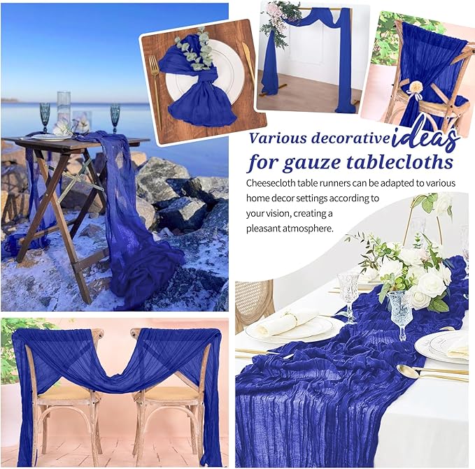 10 Pack Cheesecloth Table Runner Royal Blue, Rustic Boho Gauze Fabric Table Runner Romantic Table Runner for Wedding, Festival, Birthday, Anniversary, Dinner and Outdoor Events (17.7 x 108 inch)