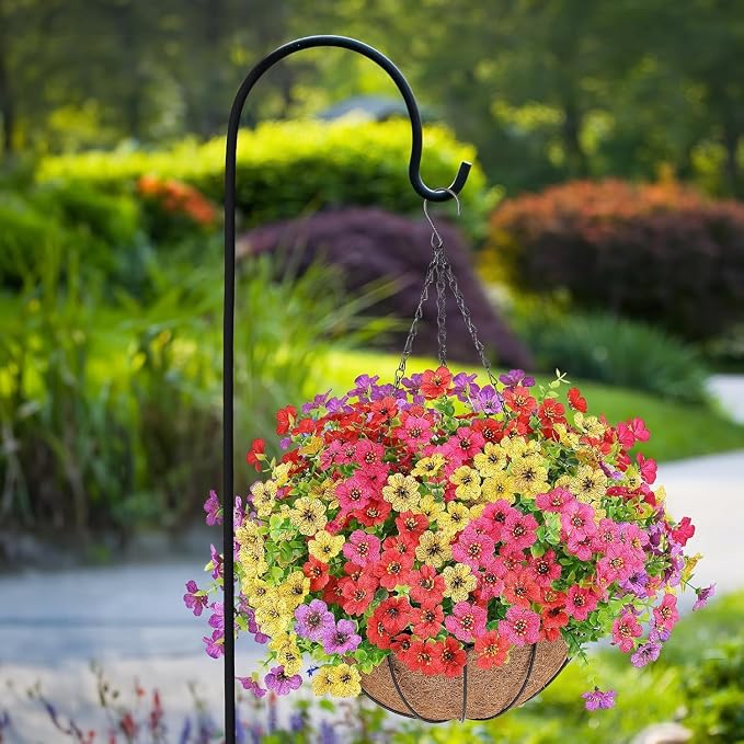AGIRL 2 Set Artificial Hanging Flowers with Baskets for Outdoors,UV Resistant Fake Hanging Plants for Outdoor Porch Patio Garden, Realistic Silk Flowers for Spring Summer Home Decor