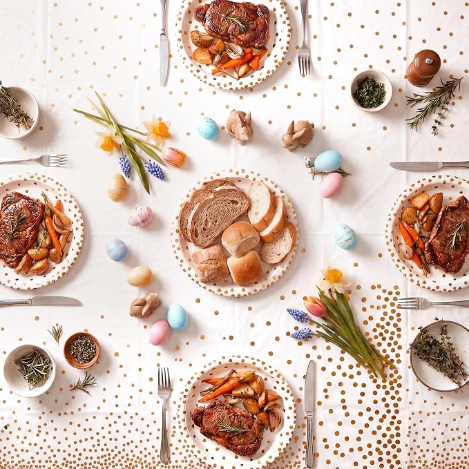 hapray 201PCS Disposable Paper Plates Rose Gold Party Supplies, Polka Dots Birthday and Baptism Decorations, include Cups, Napkins, Plastic Tablecloth, for Baby Shower, Mother's Day