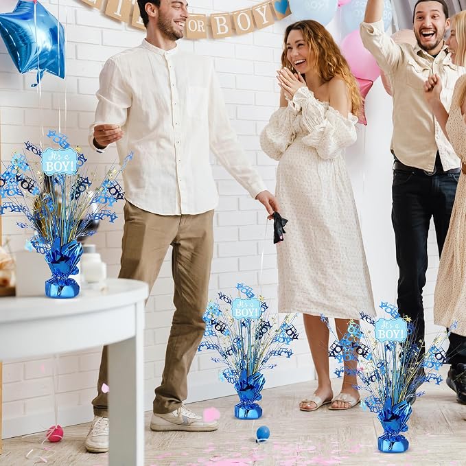 Wenqik 9 Pcs Baby Shower Foil Spray Centerpiece It's a Boy Table Centerpiece Gender Reveal Birthday Party Decors Metallic Table Decoration for Home Baby Shower Party Celebrations, Blue
