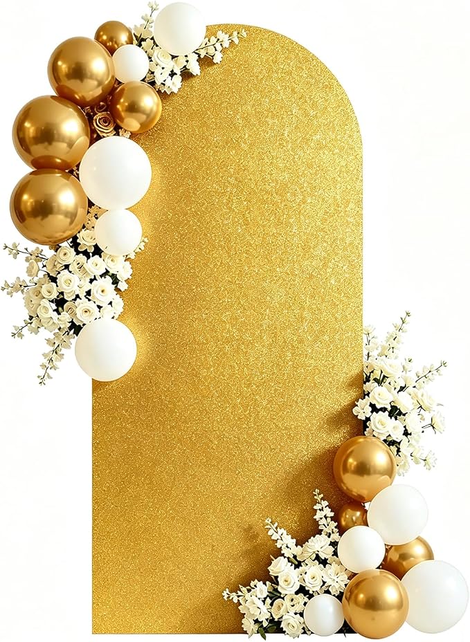 6FT Arch Backdrop with Stand Set, No-Tip Stability Foam Board Photo Booth Background for Wedding Birthday Party Ceremony Baby Shower Banquet Decoration Reusable - Gold