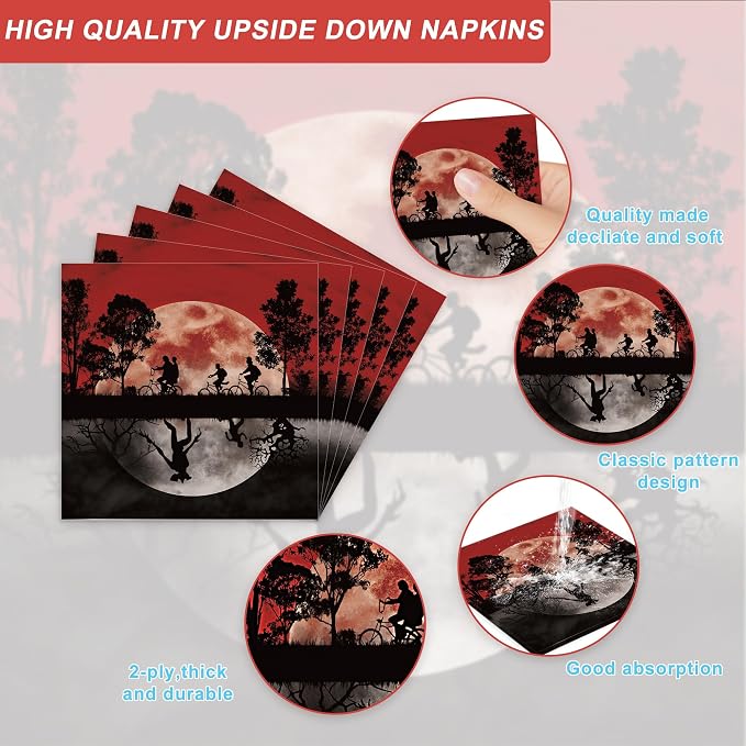 120 PCS Stranger Party Supplies with Disposable Paper Plates Napkins Cups Themed Party Decorations for Boys Girls Stranger Things Theme Party