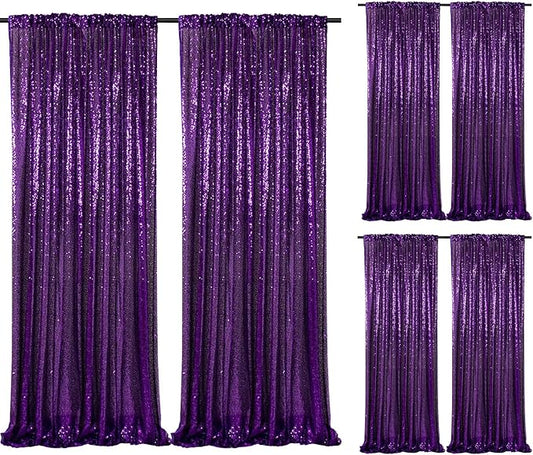 Purple Sequin Backdrop Curtain 6 Pcs 2ftx8ft Sparkly Glitter Wedding Party Photography Background Drapes for Birthday Prom Decoration Christmas Party Decoration