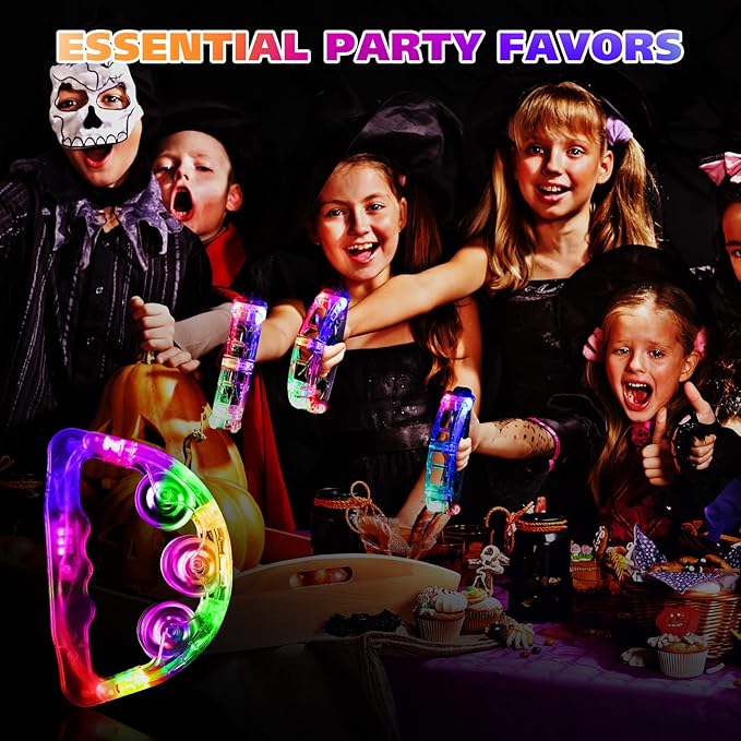 Yunsailing 24 Pack LED Light up Tambourines Musical Flashing Tambourine Toys Handheld Percussion Instrument Glow in The Dark Party Supplies for Teenagers Adults Wedding Party Favors