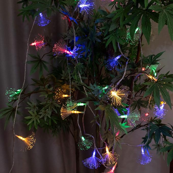 YOLIGHT 33FT 80 LED Fiber Optic Fairy String Lights Firework Light Battery Powered for Wedding, Christmas Tree, Garden, Patio, Party Decoration (Multi-Color)