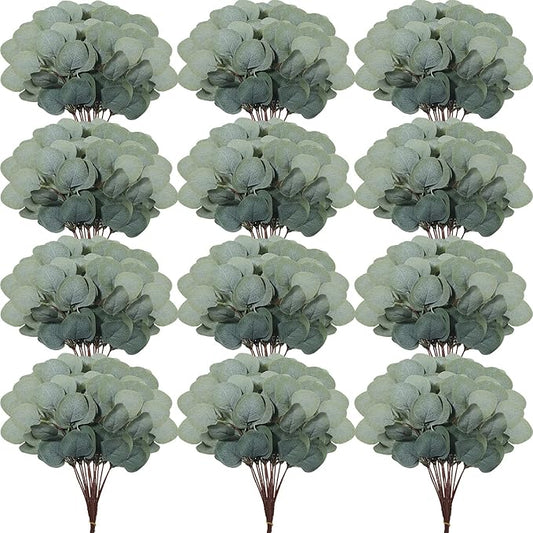 Taiyin 70 Pieces Artificial Eucalyptus Leaves for Wedding Eucalyptus Leaves Stems Decor Greenery Faux Green Stems for Wedding Centerpiece Floral Home Decor, 11 Inches
