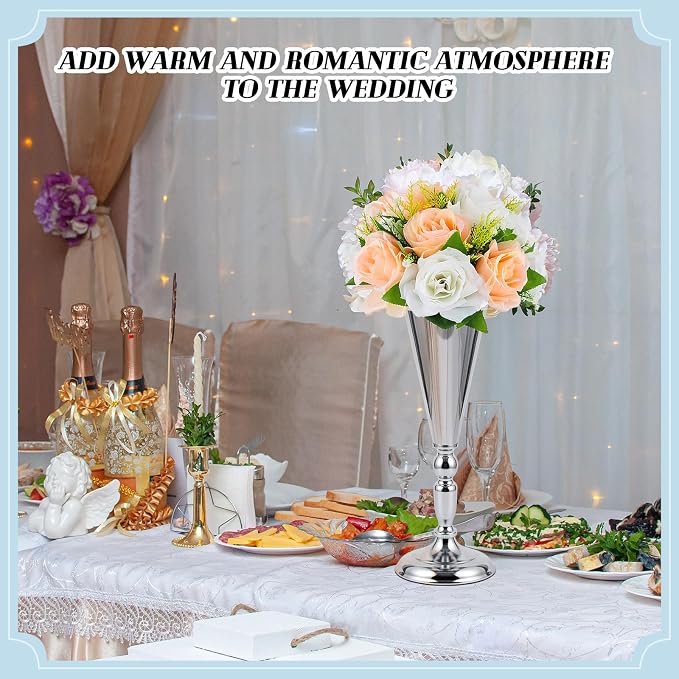 Boao 12 Pcs Silver Vase Flower Wedding Centerpieces for Tables, 16.5'' 14'' 10'' Metal Trumpet Vases for Centerpieces Table Decorations for Wedding Anniversary Ceremony Party Birthday Reception Decor