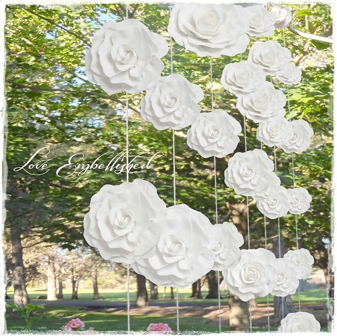Norme 3 Pcs Wedding Artificial Giant White Velvet Rose 12, 16, 20 Inch Wedding Rose Petals Big Paper Flowers Giant Flower for Decorations Large White Flowers for Valentine, Home Decor, Anniversary