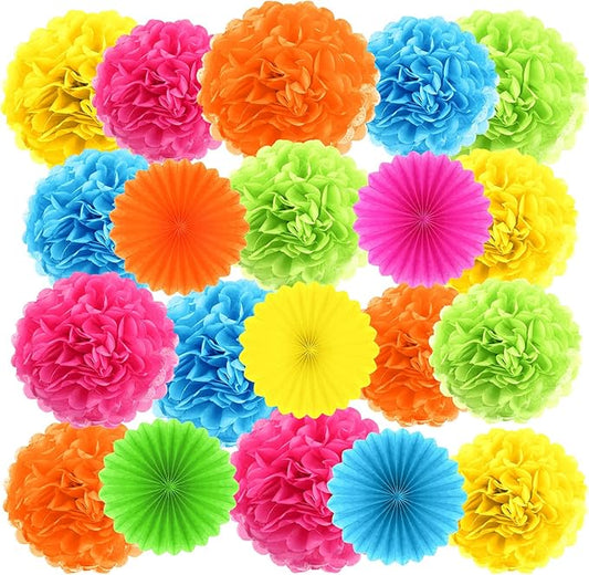 Janinka Color Hanging Decorations- Tissue Paper Pom Poms and Fans Ceiling Decorations Paper Flowers for Birthday, Baby Shower, Bachelorette Bridal Wedding Supplies