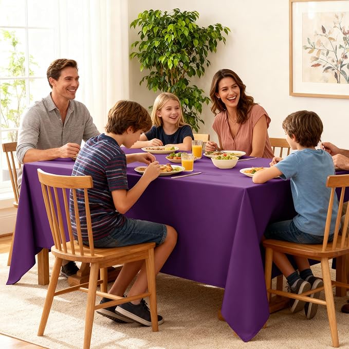 6-Pack Purple Tablecloths for Rectangle Tables, 90 x 156 Inches, Stain-Resistant Polyester Fabric for 8 Foot Tables - Washable Table Covers for Weddings, Banquets, Birthday Parties, Events