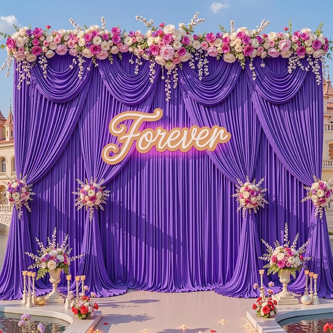 50x15ft Purple Backdrop Curtains for Baby Shower Parties Wrinkle Free Fabric Backdrop Curtain Wedding Photo Drapes Backdrop for Birthday Party Bridal Shower Photography Back Drop 10 Panels 5x15FT