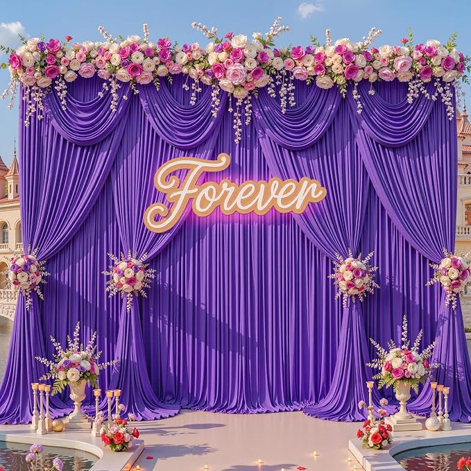 10x15ft Purple Backdrop Curtains for Baby Shower Parties Wrinkle Free Fabric Backdrop Curtain Wedding Photo Drapes Backdrop for Girls Birthday Party Bridal Shower Photography Back Drop 2 Panels 5x15FT