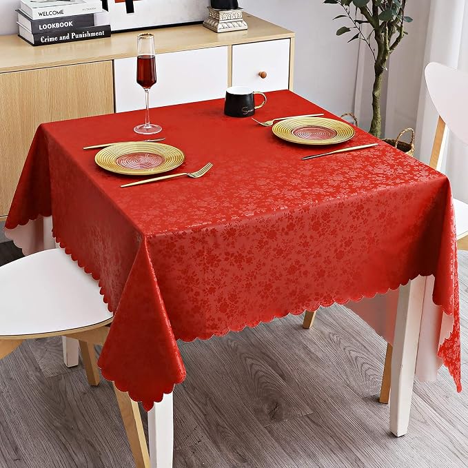 Smiry Round Table Cloth, Waterproof Heavy Duty Vinyl Tablecloths, Wipeable Washable Table Cover for Kitchen, Dining Room (Red, 60" x 60")