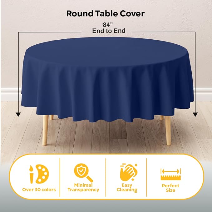 Exquisite Navy Round Tablecloths Plastic Table Cloth Disposable 48 Pack 84" Inch Round Table Cloth Disposable Navy Tablecloths Plastic Tablecloth Indoor/Outdoor Tablecloth Party Supplies