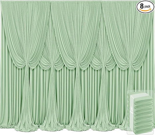 8 Panels Sage Green Backdrop Curtains for Wedding Party Wrinkle Free Backdrops Curtain Drapes Fabric Decorations Photo Back Drop Cloth for Baby Shower Photography Stage Reception 40ft(W) x 12ft(H)