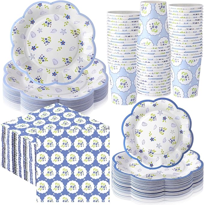250 Pcs Blue Coastal Paper Plates Last Toast on The Coast Bachelorette Party Decorations Beach Disposable Plates and Napkins Blue Seashell Dinnerware for 50 Guests for Wedding Bridal Shower Supplies