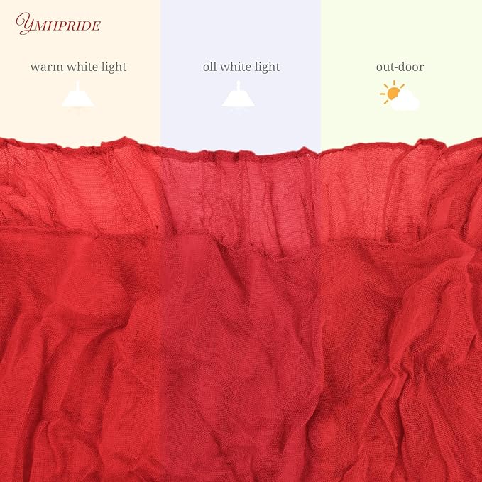 12 Pack Cheesecloth Table Runner 35 x 120 inch Long Boho Cheese Cloth Gauze Table Runners Semi Sheer Table Runner for Wedding Decor, Bridal Shower, Birthday Party (Red)