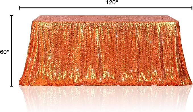 Poise3EHome Orange Sequin Tablecloth 60×120 Inch Rectangle Sequin Fabric Table Cloth for Halloween Birthday Party Wedding Christmas Holiday Cake Table Decoration