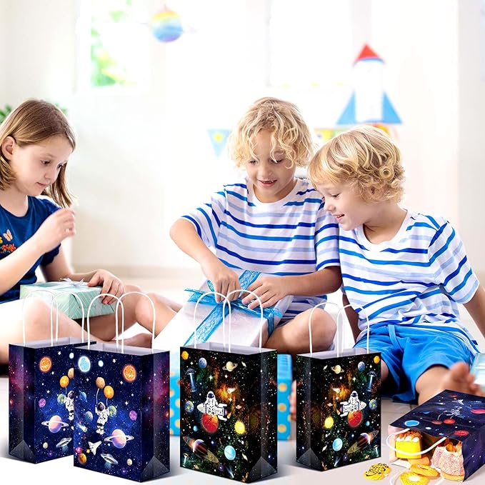 Nezyo 24 Pack Space Party Favor Gift Bags Galaxy Gift Bags for Space Astronaut Star Theme Party Supplies(Outer Style)