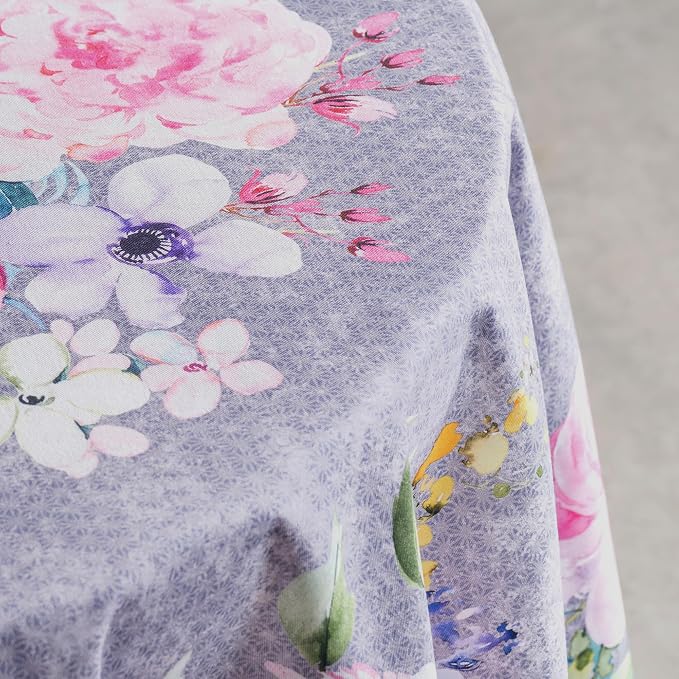 Maison d' Hermine Table Cloth Round Table 100% Cotton 69 Round Inches Tablecloth Reusable Decorative for Dining Kitchen Room Farmhouse Party Hotel Restaurant Spring Summer - Sweet Rose Lavender - Lush