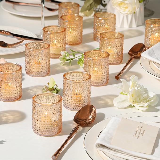 30 Pcs Gold Votive Candle Holders, Tea Light Candle Holders with Polka Dot Embossed, Gold Table Centerpieces for Weddings, Home Decor, Baby Shower, Special Occasions