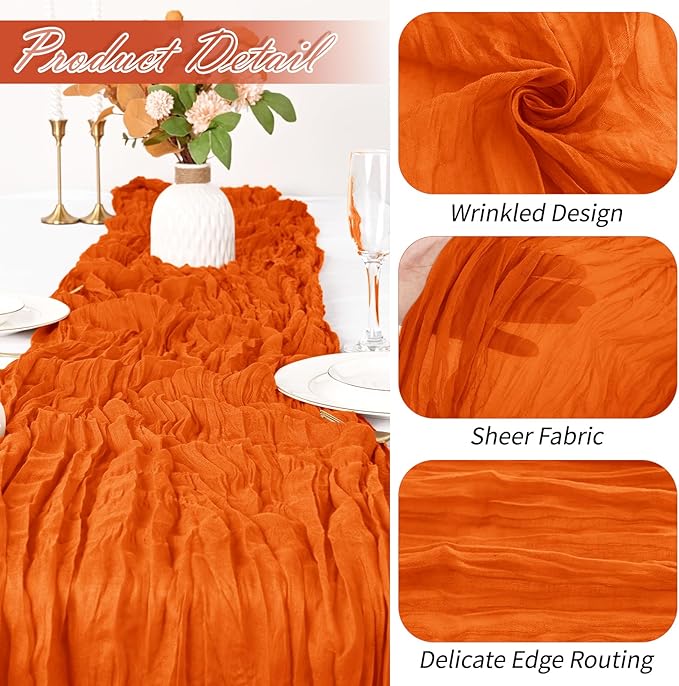 30 Pack Orange Cheesecloth Table Runner 17 x 108 inch Cheese Cloth Table Runners 9ft Orange Table Runner Rustic Romantic Sheer Gauze Runner for Wedding Party Baby Shower Table Decoration