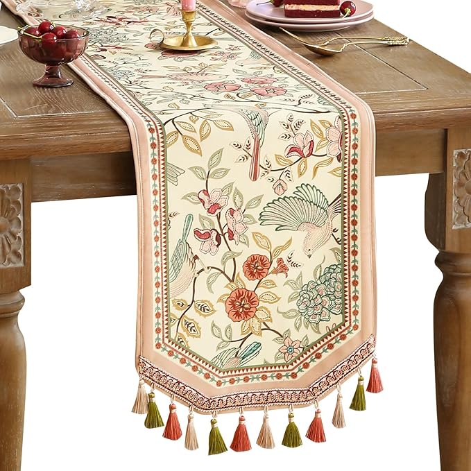 patdrea Velvet French Table Runner Farmhouse for Home Kitchen Dining Decor Parties Family Dinners Wedding 12"*63"