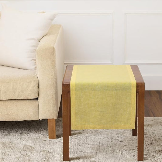 Solino Home Linen Small Table Runner 36 Inches - Athena, 100% Pure Linen Chambray Lemon Yellow Table Runner 14 x 36 Inch Ideal for Dresser and Coffee Tables, Spring, Summer, Mothers Day