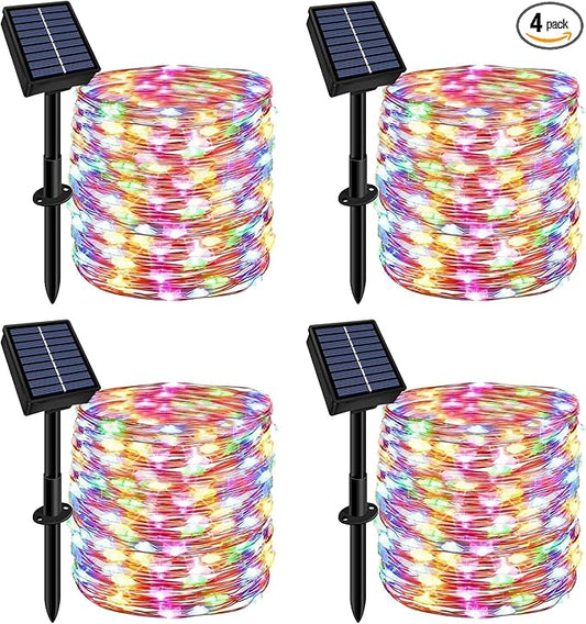 Solar String Lights Outdoor Waterproof 4 Pack Total 132ft 400LED 8 Modes Twinkle Lights Solar Fairy Lights for Patio, Garden Yard Party Tree Christmas Halloween Decoration Multicolor