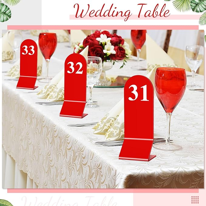 Remerry 50 Pcs Table Numbers 1-50 Acrylic Double Sided Number Cards for Restaurant Acrylic Tent Table Holders Tent Cards Wedding 2.36 x 6.3 Inch(Red)