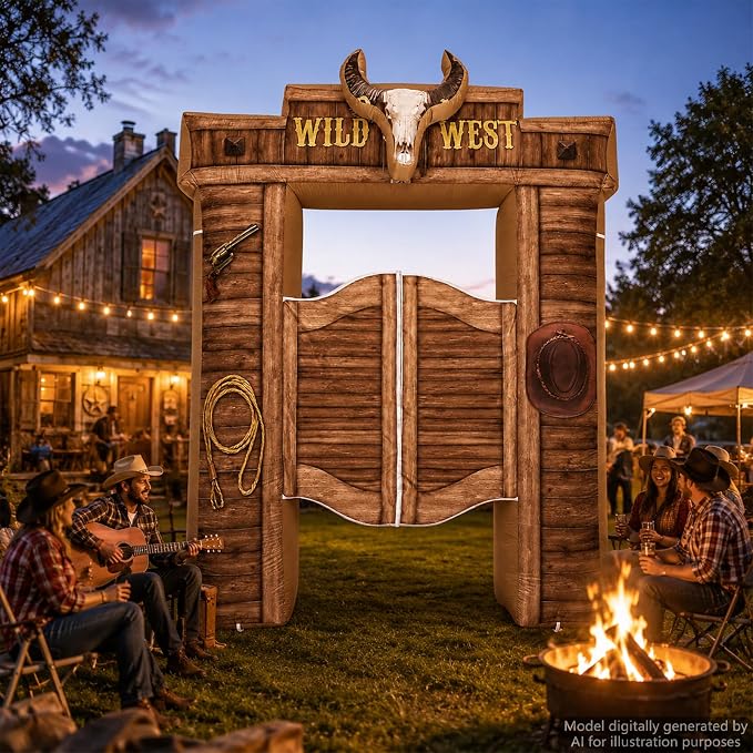 10 Ft Wild West Inflatables Arch Giant Cowboy Inflation Arch with LED Light Western Theme Blow Up Archway for Cowboy Party Outdoor Indoor Yard Lawn Garden Photo Booth Props Blow-Up Backdrop Decor