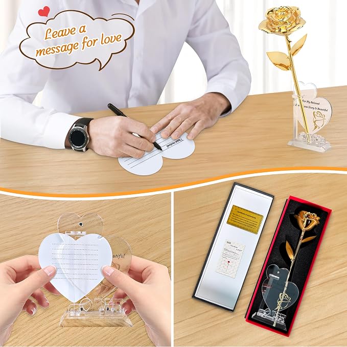 Sinvitron Gold Dipped Rose Real 24K Gold Rose, Hand Dipped One of a Kind Golden Roses, Romantic Gifts for Women on Valentines Day, Anniversary Mother’s Day (Gold)