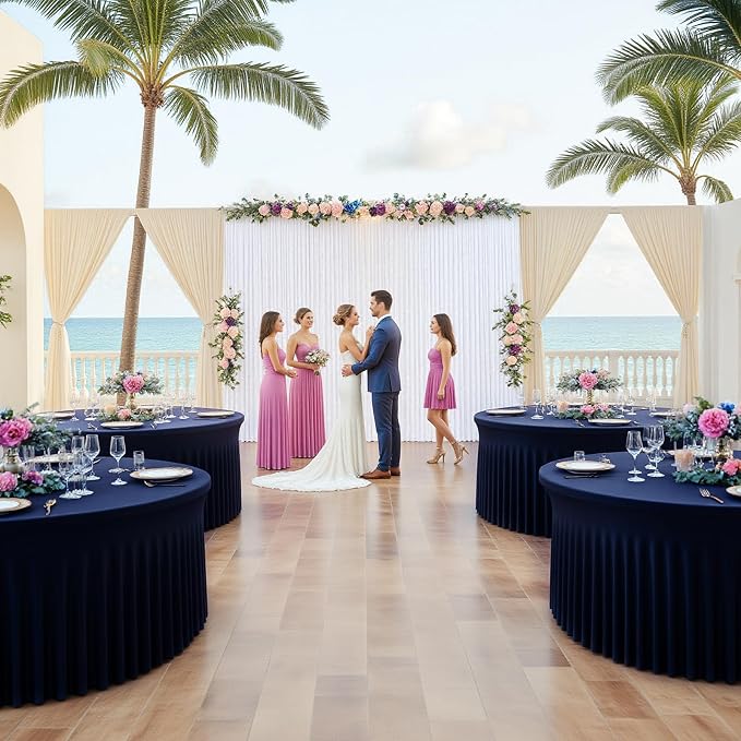 6 Pack Navy Blue Round Spandex Tablecloth with Ruffle Skirt, 60 Inch Elastic Fitted Table Cover for 5FT Table – Perfect for Graduation, Memorial Day & Veterans Day,Wedding,Wrinkle-Resistant
