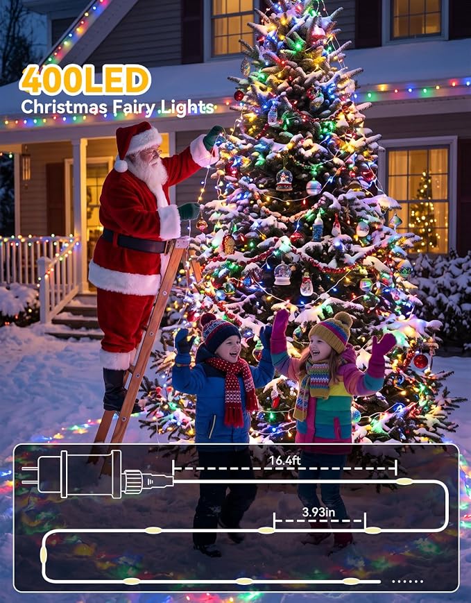 132FT Color Changing LED Fairy Lights Plug in with Remote - 400LED 35 Colors Waterproof Silver Wire Christmas String Lights Outdoor & Indoor for Party Trees Yard Decorations