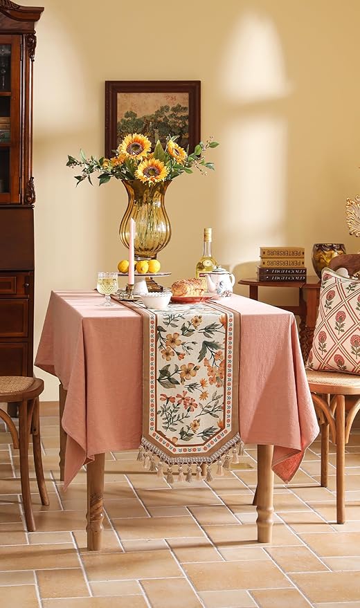 bilin gaier Vintage Linen Table Runner,Floral Table Runners 87 Inches Long,Soft and Luxury Coffee Table Runners.Decoration Tabletop for Kitchen,Dining,Party,Home,Christmas,12"*87"