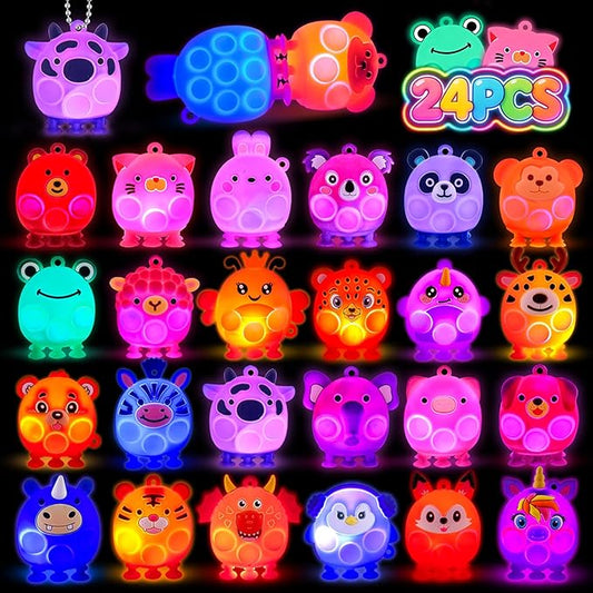 ChildFun Party Favors for Kids, 24 PCS Light UP 3D Animal Suction Pop Fidget Toys, Goodie Bags Stuffers for Kids, Prizes for Kids Classroom, Pinata Stuffers, Carnival Prizes