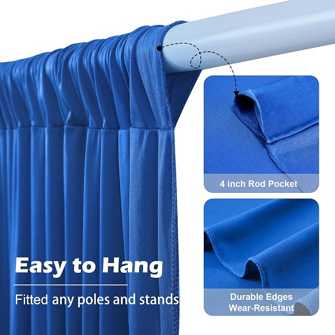40ft×10ft Wrinkle Free Royal Blue Backdrop Curtain for Parties, 8 Panels 5×10ft Soft Sliky Polyester Blue Photo Backdrop Drapes for Boss Baby Birthday Party Wedding Photography Background